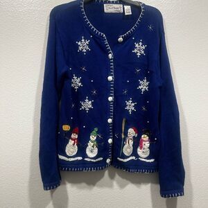 Blue Christmas embroidered Snowman Cardigan